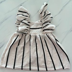 Zara Baby Girl Black and White Striped Dress with Ruffle Sleeves